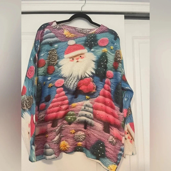 Plus Size Christmas Santa Claus Pattern Crew Neck Long Sleeve Sweater 2XL - Picture 1 of 5